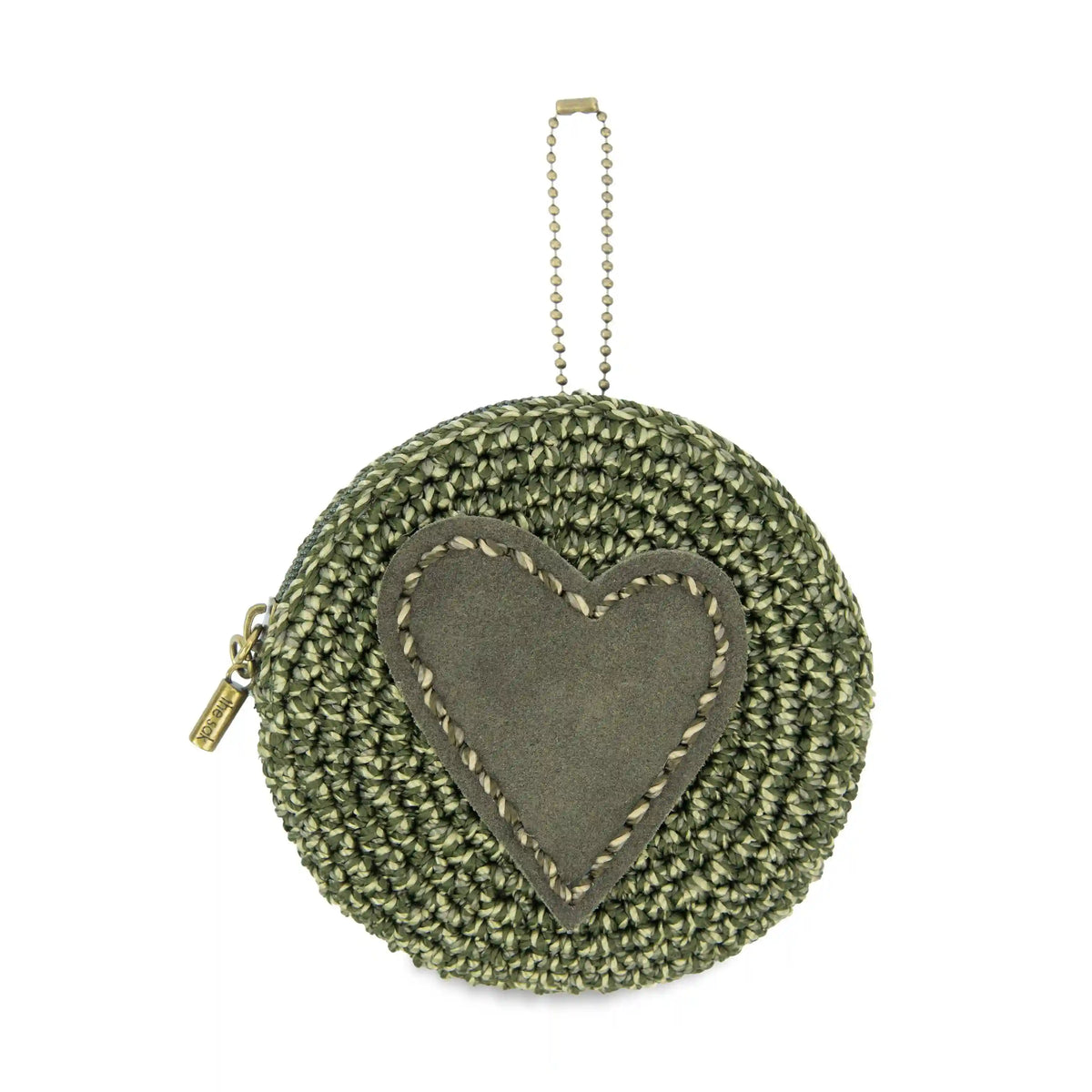 Circle Coin Pouch - Hand Crochet - Moss Static Suede Heart