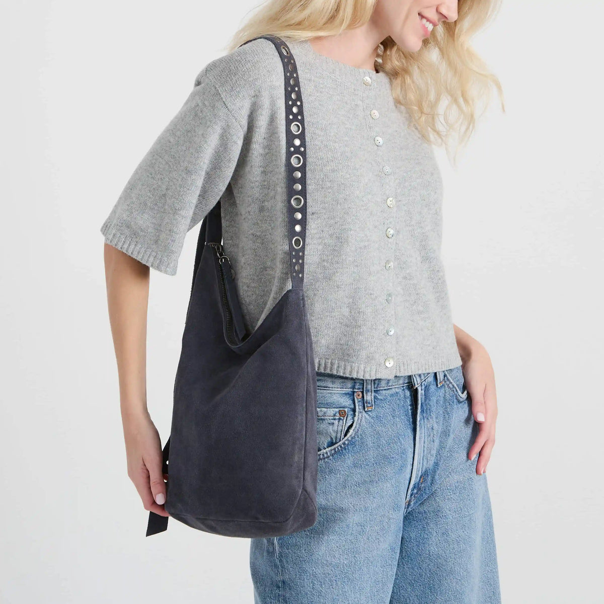 Tess Bucket - Leather - Storm Grey Suede Belt