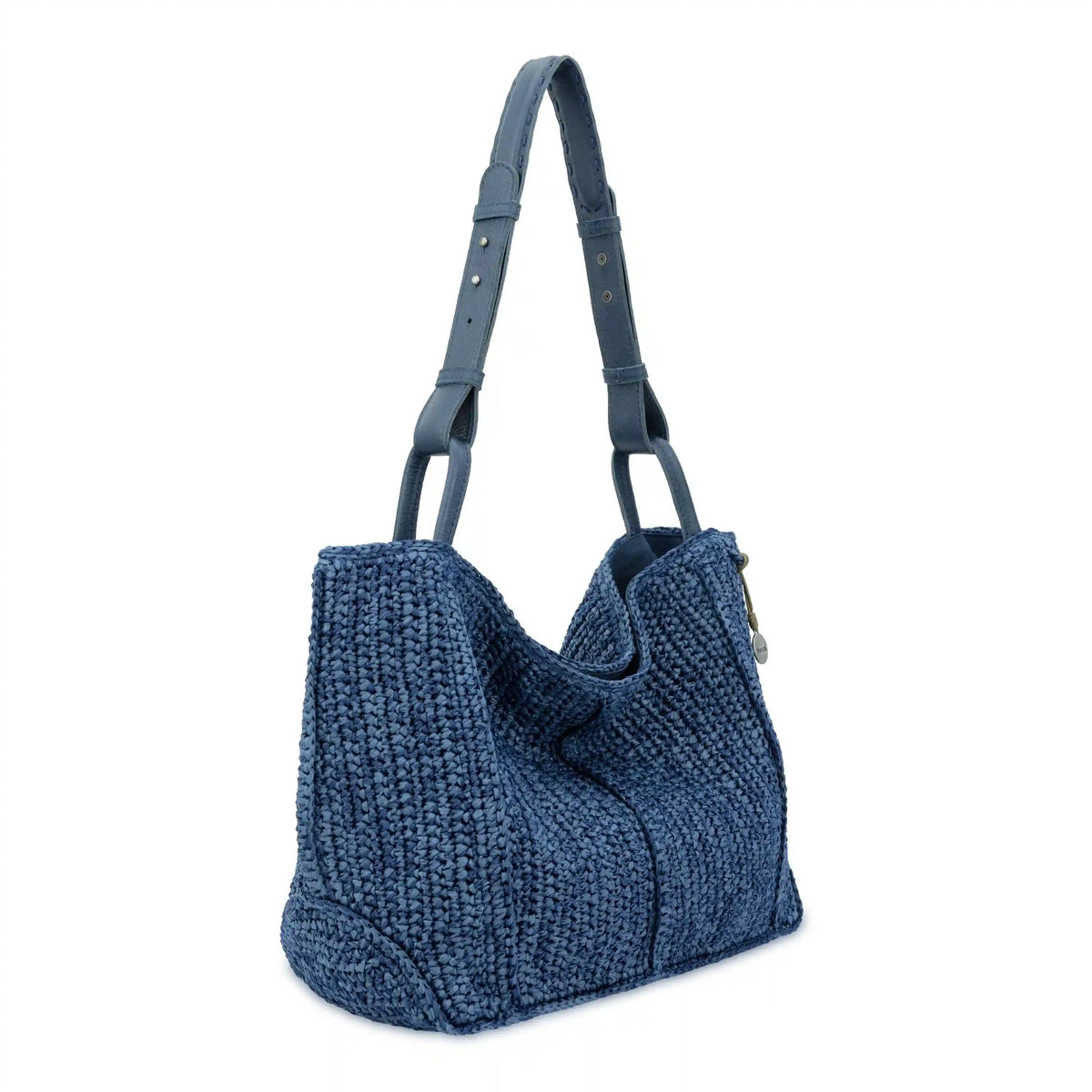 Los Feliz Medium Tote - Hand Crochet - Denim Tonal Straw