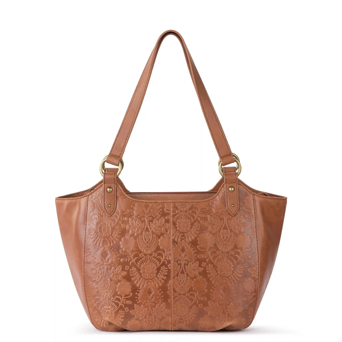 Bolinas Satchel - Leather - Tobacco Floral Embossed