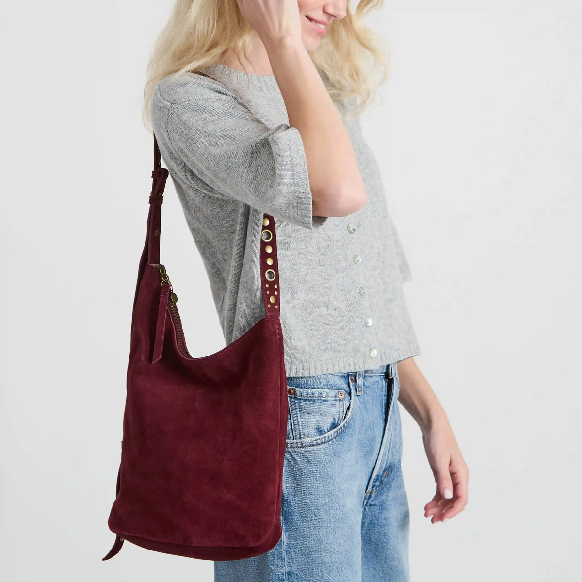 Tess Bucket - Leather - Black Cherry Suede Belt