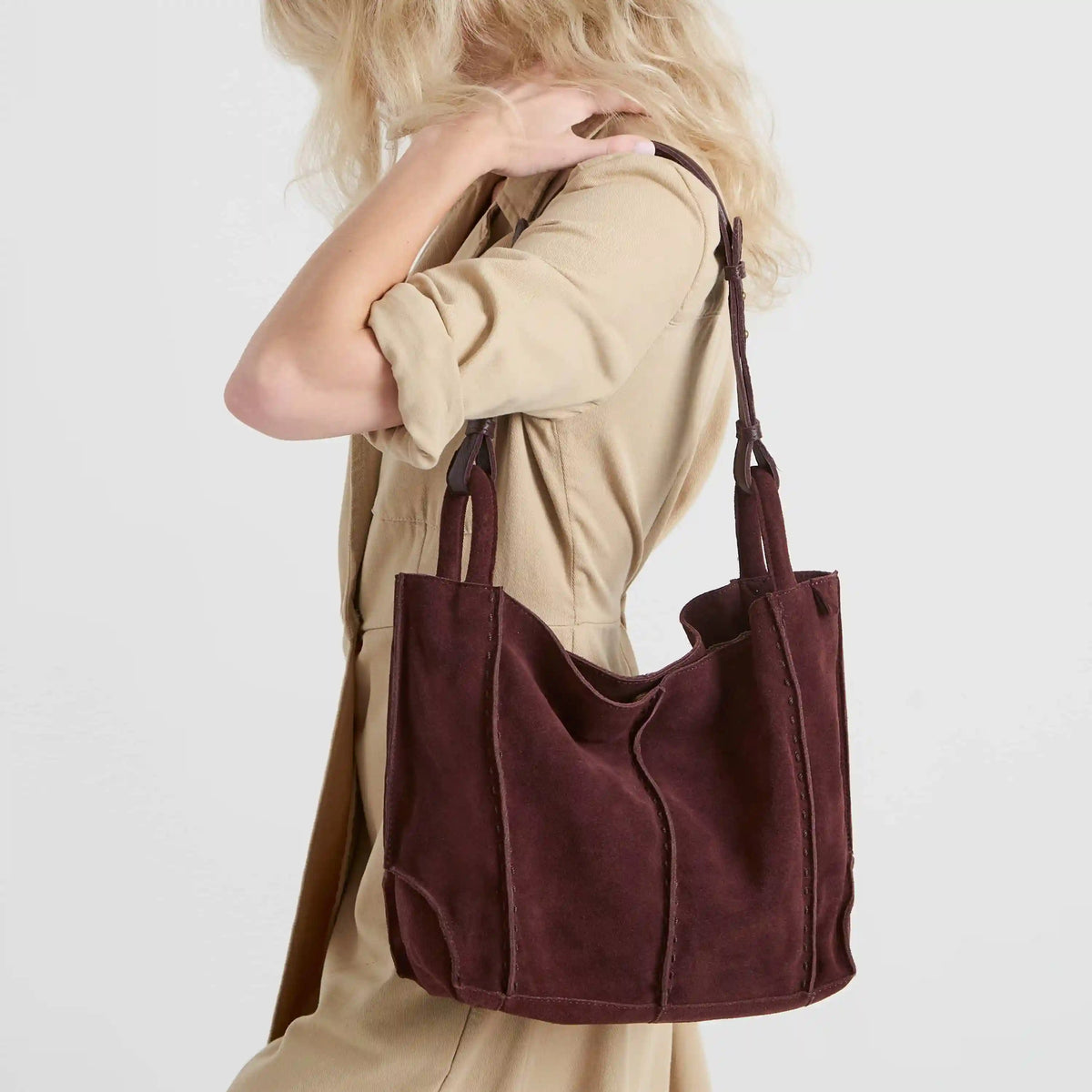 Los Feliz Medium Tote - Leather - Mahogany Suede