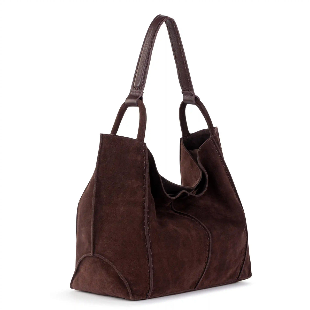 Los Feliz Large Tote - Leather - Mahogany Suede