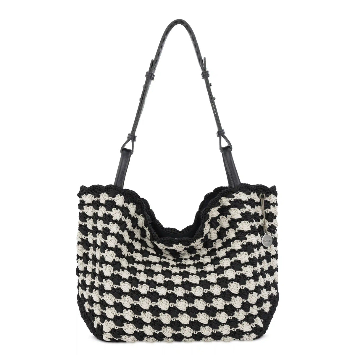 Los Feliz Medium Tote - Hand Crochet - Black Ecru Shell