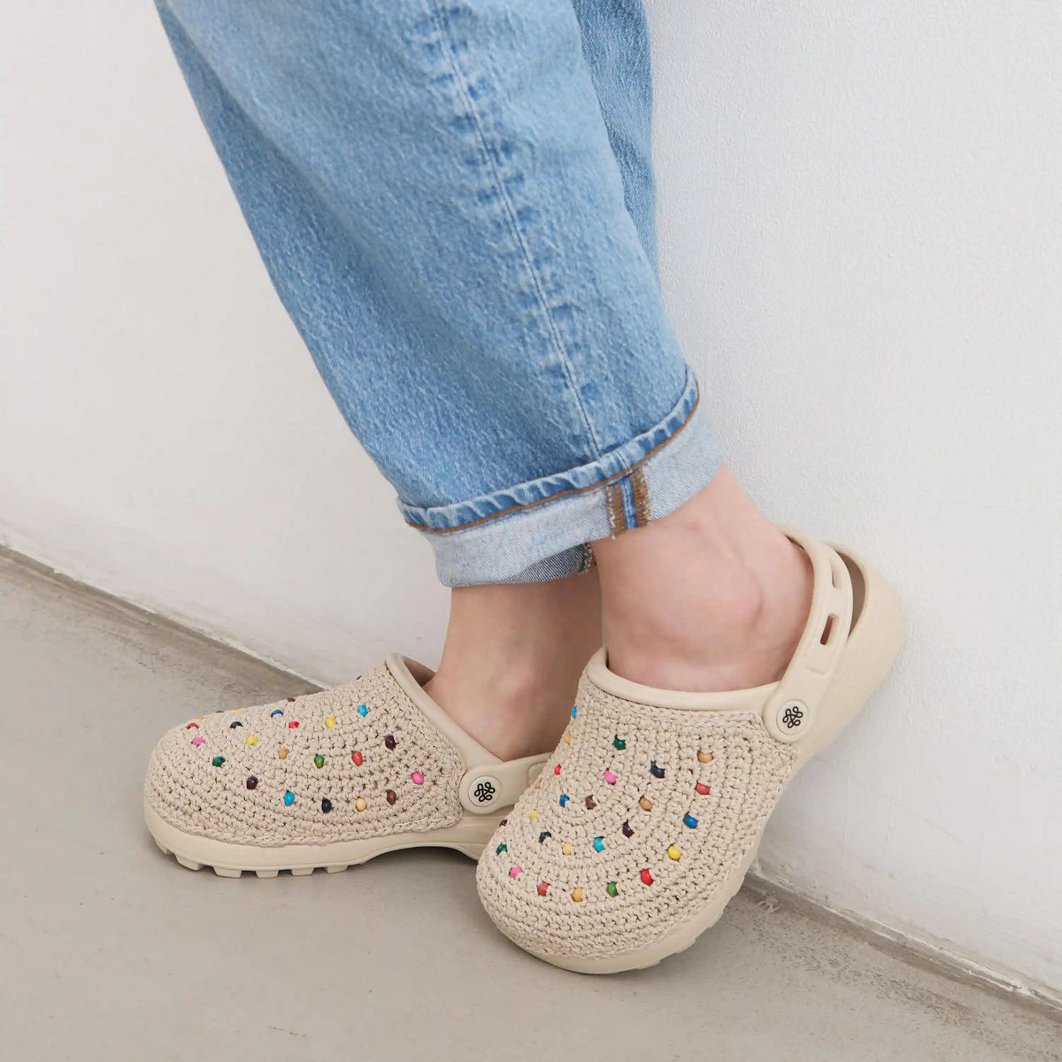 Bolo Clog - Hand Crochet - Ecru Multi Beads