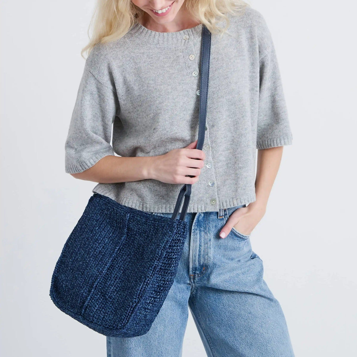 Los Feliz Crossbody - Hand Crochet - Denim Tonal Straw