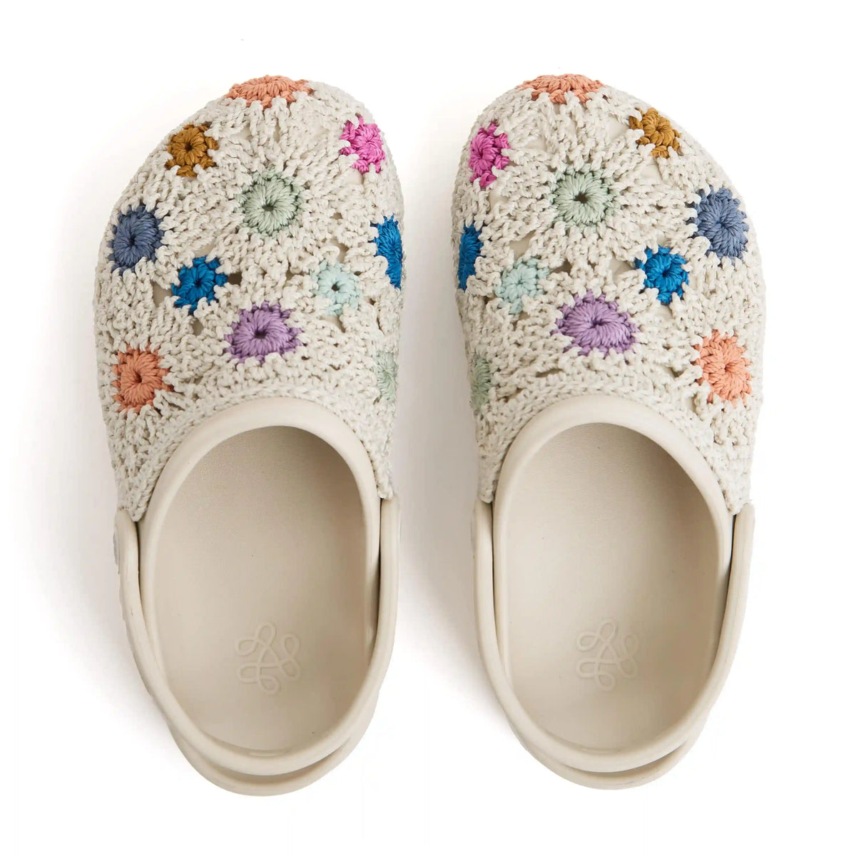 Bolo Clog - Hand Crochet - Natural Multi Flowers