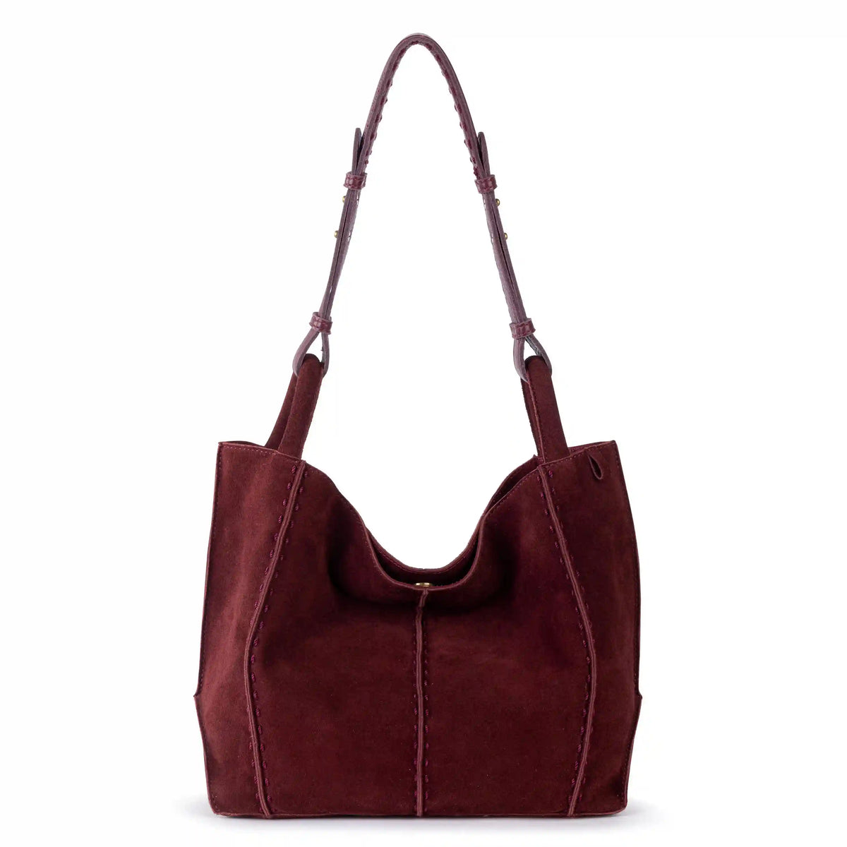 Los Feliz Medium Tote - Leather - Black Cherry Suede
