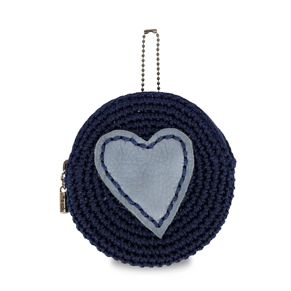 Circle Coin Pouch - Hand Crochet - Denim Maritime Heart
