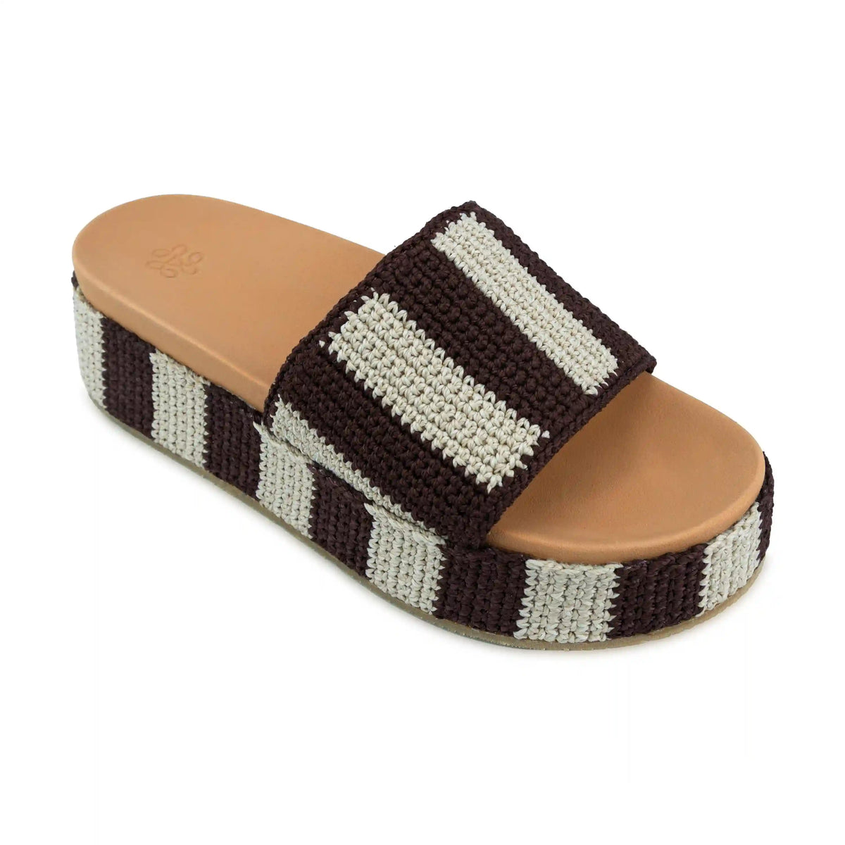 Olivia Platform Sandal - Hand Crochet - Brown Stripe